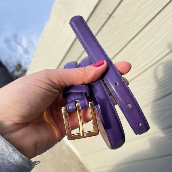 Vintage 1988 Ritz Collection Purple Leather Belt with Gold Buckle - Size M - Picture 4 of 7